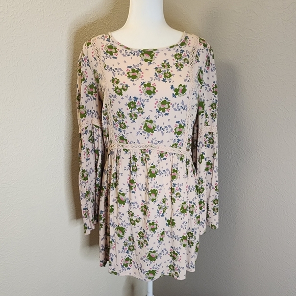 Matilda Jane Pink Floral ‎ Boho Pleated Tunic Sz L NEW Reg $64 - Picture 1 of 9